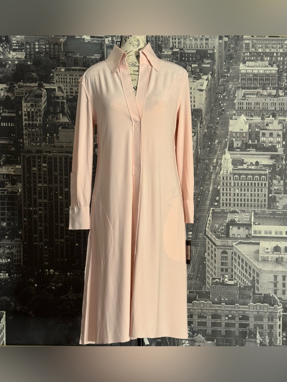 Norma Kamali Shirt Swing Dress to Knee in Blush Pink || XS || PTP: 18.5”